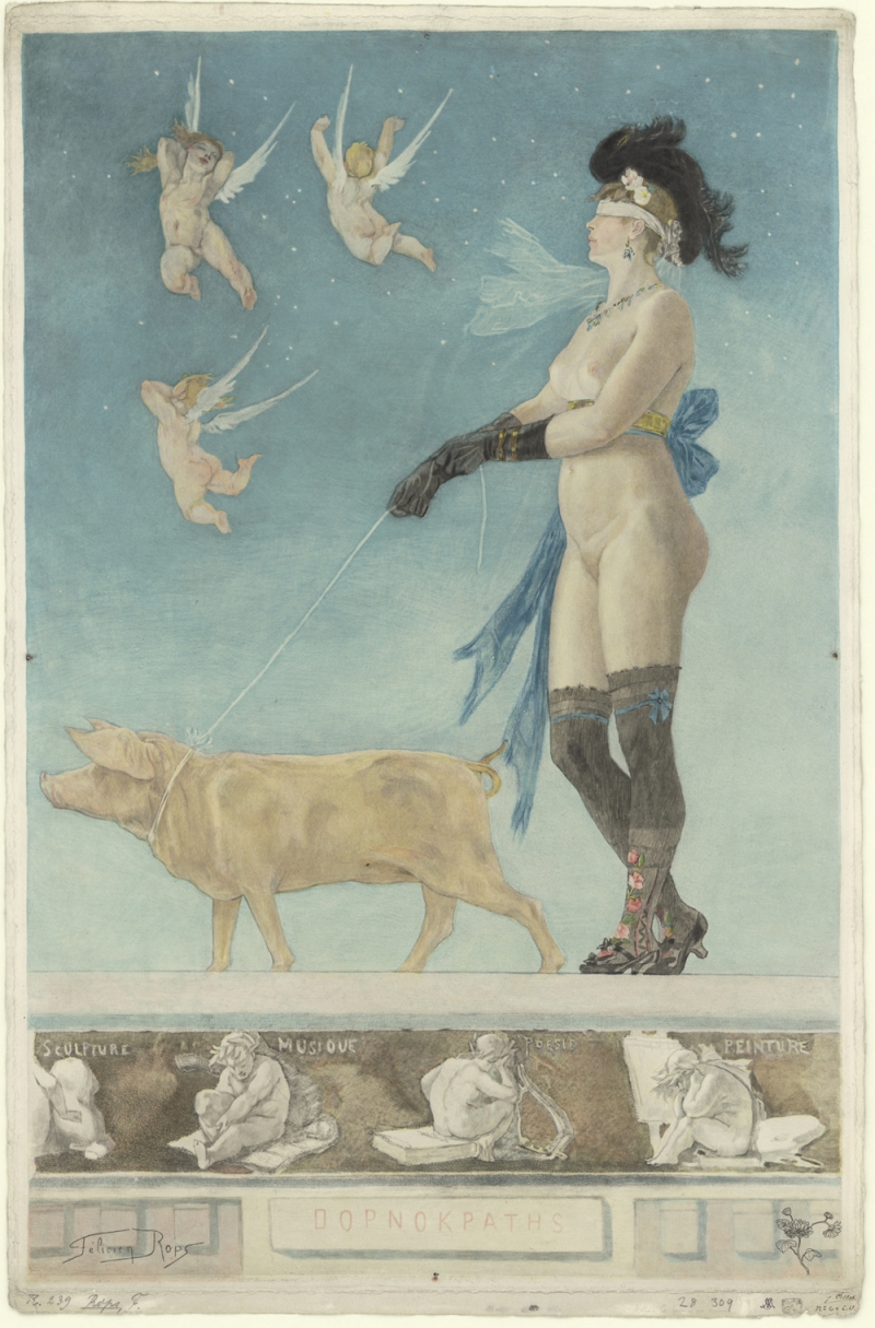 Albert Bertrand nach Félicien Rops, Die Dame mit dem Schwein (Pornokrates), 1896, Hamburger Kunsthalle © Hamburger Kunsthalle / bpk, Foto: Christoph Irrgang