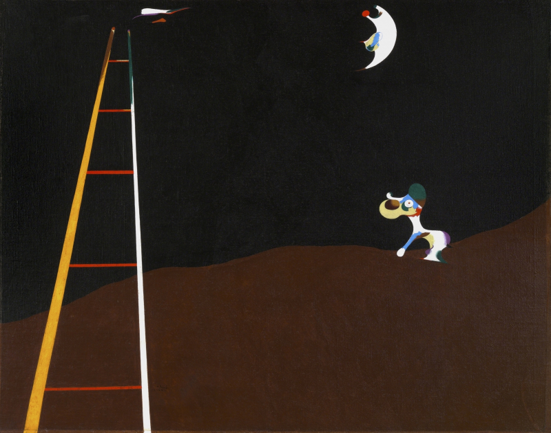Joan Miró, Hund den Mond anbellend (Chien aboyant à la lune), 1926, Öl auf Leinwand, 73 x 92,1 cm Philadelphia Museum of Art: A.E. Gallatin Collection, 1952, Courtesy of the Philadelphia Museum of Art, © Successió Miró / VG Bild-Kunst, Bonn 2025