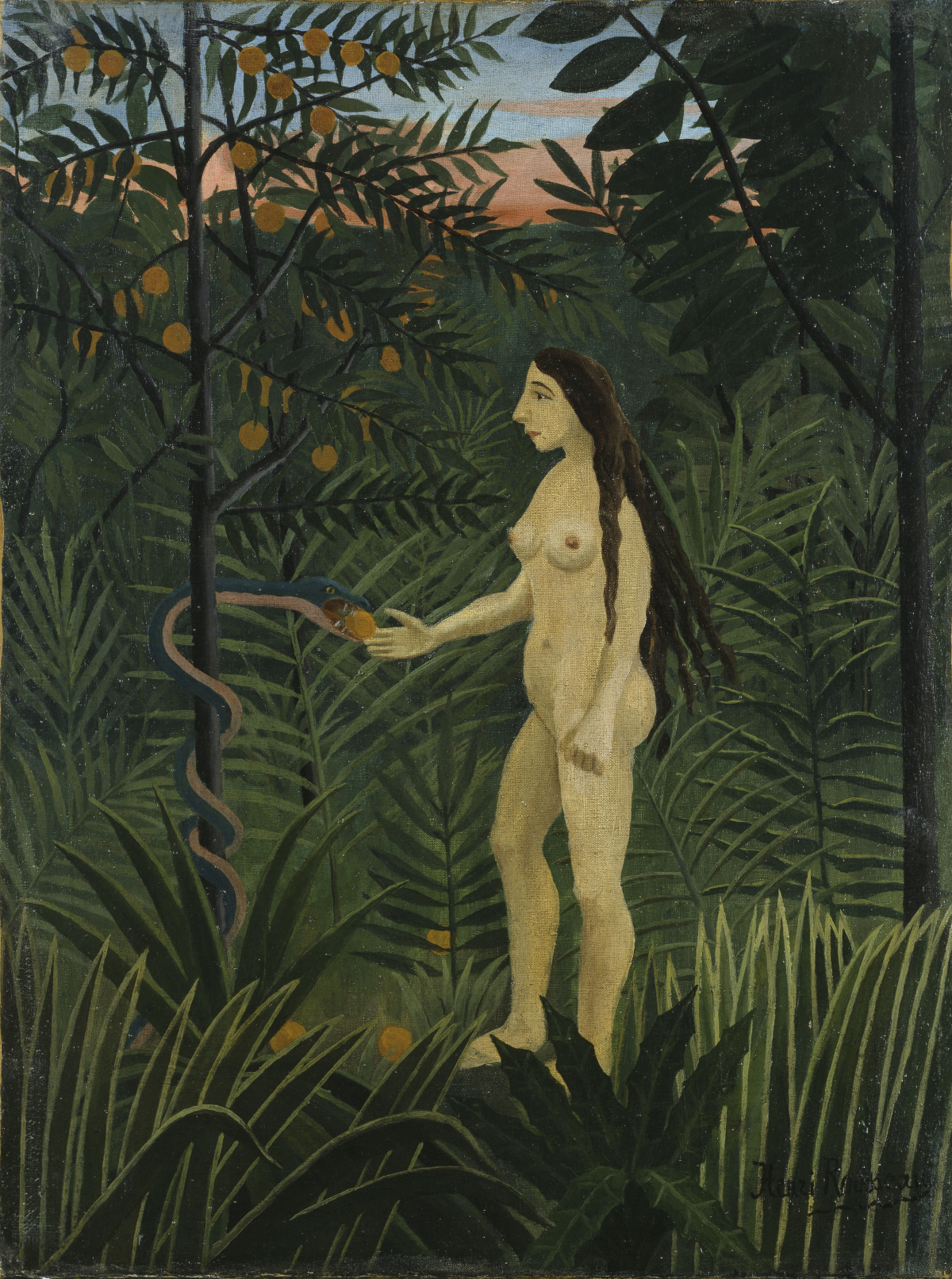Henri Rousseau, Eva im irdischen Paradies, um 1906/07, Öl auf Leinwand, 62 x 46 cm, Hamburger Kunsthalle, Dauerleihgabe der Stiftung Hamburger Kunstsammlungen, © SHK / Hamburger Kunsthalle/ bpk, Foto: Elke Walford
