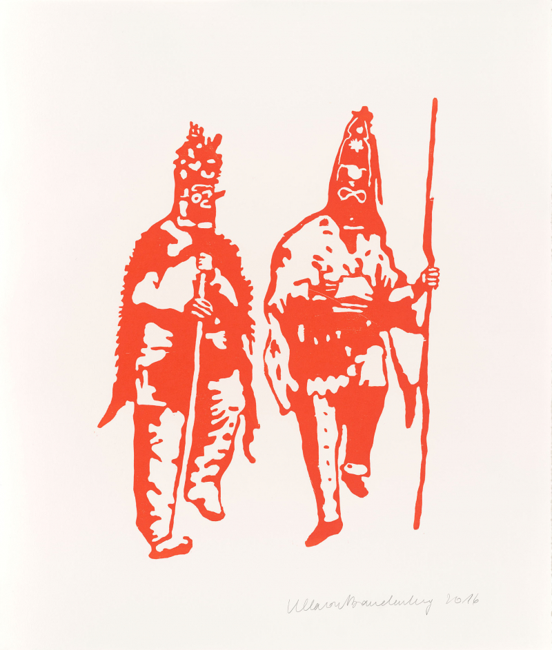 Ulla von Brandenburg, Karneval I (aus der Serie Karneval I–VII), 2017, Holzdruck, 76 x 64,5 cm, Hamburger Kunsthalle, Kupferstichkabinett, erworben 2017 von der Griffelkunst-Vereinigung Hamburg e. V., © Ulla von Brandenburg / VG Bild-Kunst, Bonn 2025