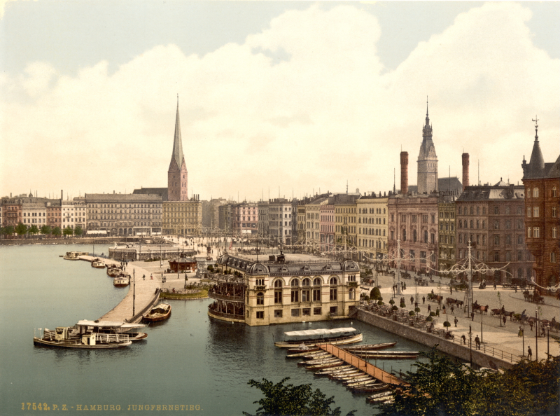 Der Hamburger Jungfernstieg mit dem vierten »Alsterpavillon« (1900–1914), Photochromdruck, um 1905, Foto: Library of Congress, Prints and Photographs Division, Washington, D.C. 20540, USA, Repr.-No. LC-DIG-ppmsca-00413