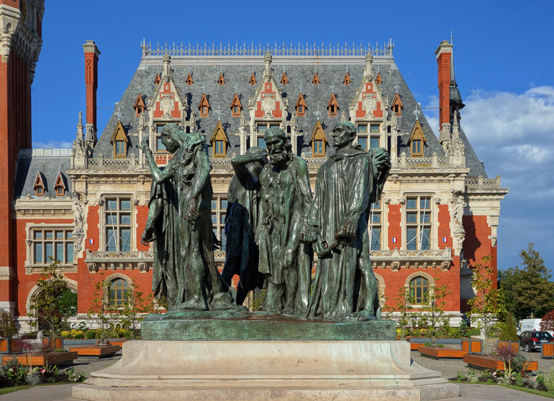Auguste Rodin, Monument des Bourgeois de Calais, 1884-89 (erster Guss, 1895, Calais, Place du Soldat Inconnu), Bronze, ca. 217 x 255 x 197 cm, Foto: Wikimedia Commons / Velvet, CC BY-SA 3.0.