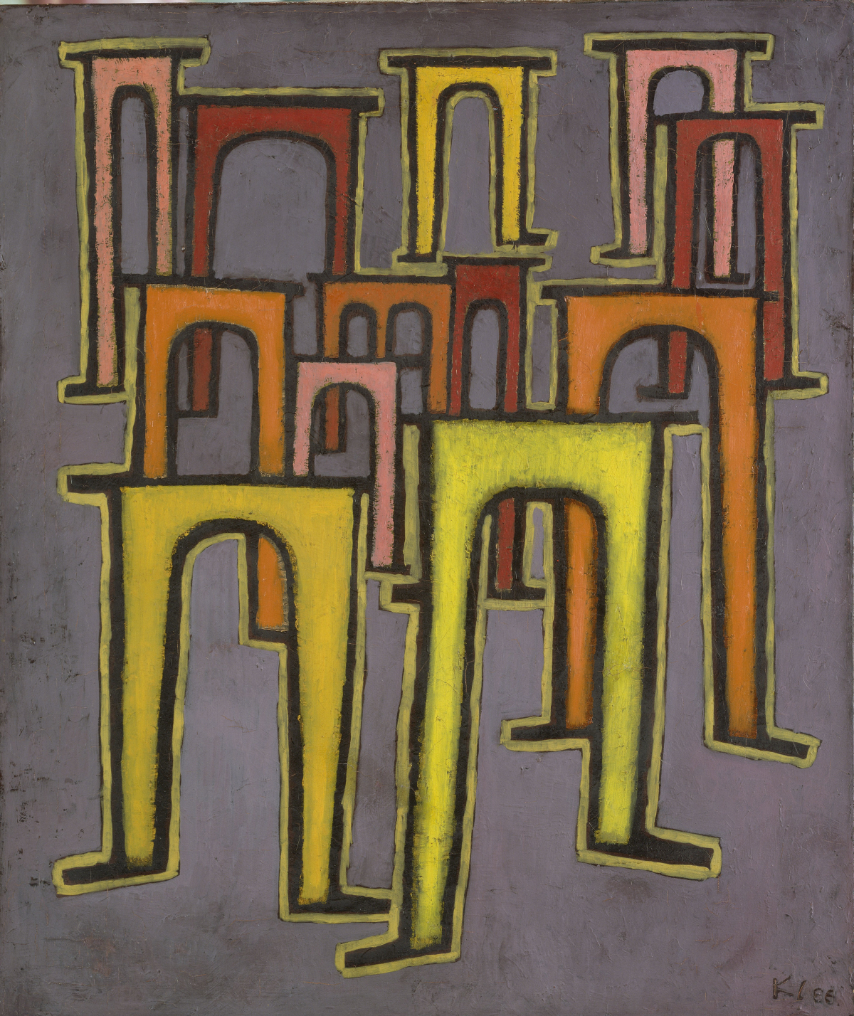 Paul Klee, Revolution des Viaductes, 1937, 153, Öl auf Baumwolle, 60 x 50 cm, © Hamburger Kunsthalle / ARTOTHEK, Foto: Elke Walford