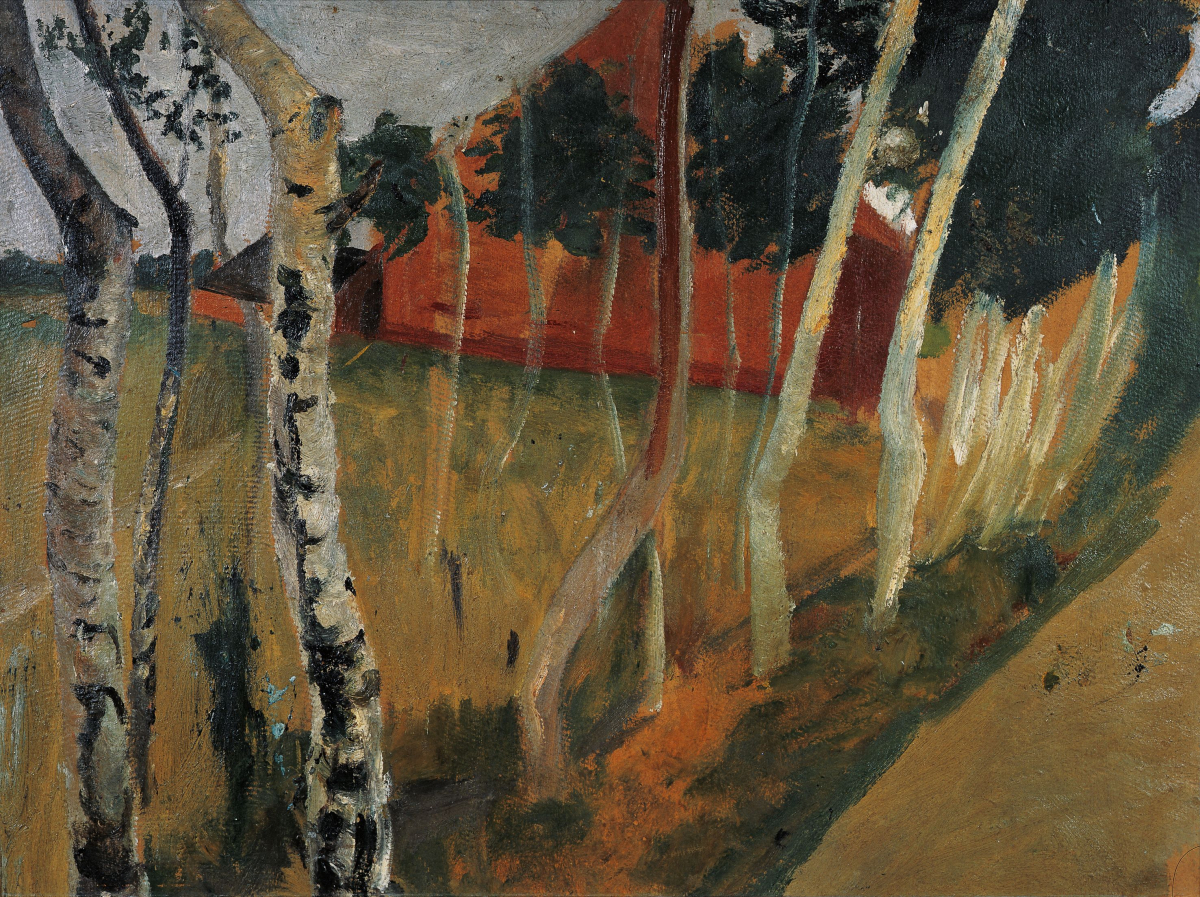 Paula Modersohn-Becker, Landstraße mit rotem Haus, um 1902, Tempera auf Pappe, 42 x 55 cm, Kunsthalle Bremen – Der Kunstverein in Bremen, Foto: Karen Blindow, Public Domain Mark 1.0