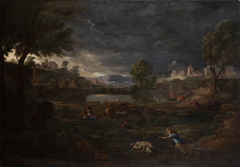 Nicolas Poussin, Gewitterlandschaft mit Pyramus und Thisbe, 1651, Öl auf Leinwand, 191 x 274 cm, Städel Museum, Frankfurt am Main, CC BY-SA 4.0